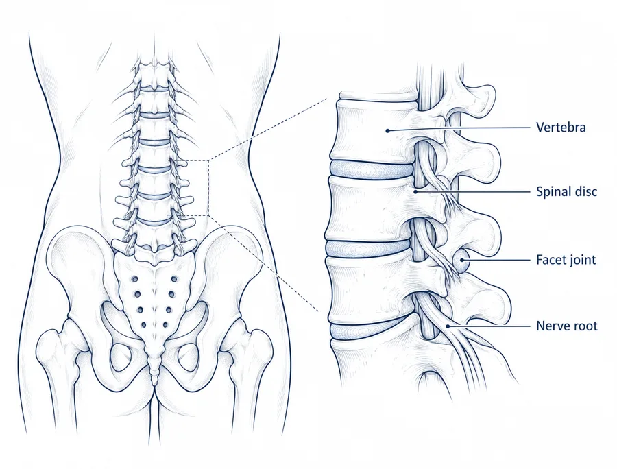 Labeled anatomy of the back & spine