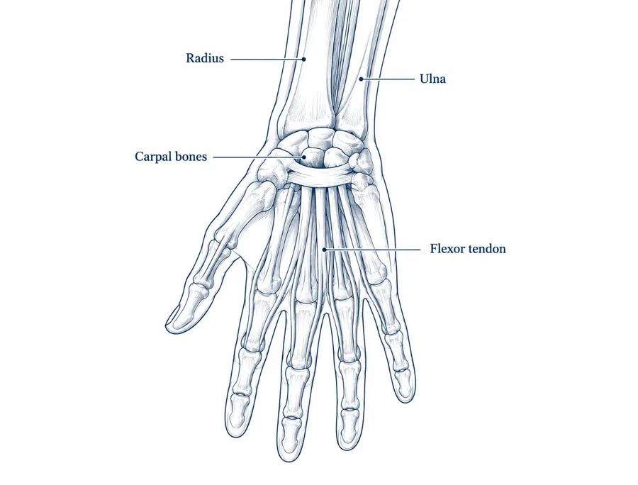 Labeled anatomy of the wrist & hand